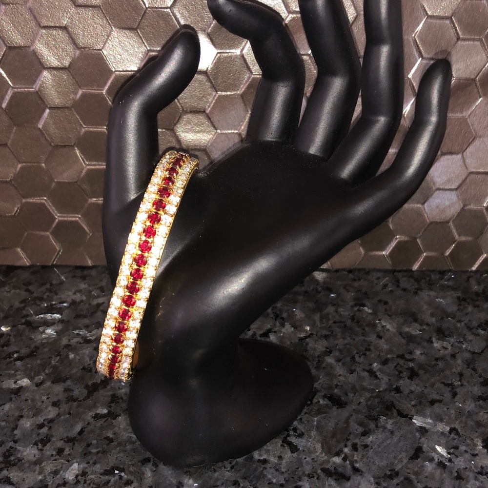 Faux Diamond And Ruby Bangle Bracelet - image 3